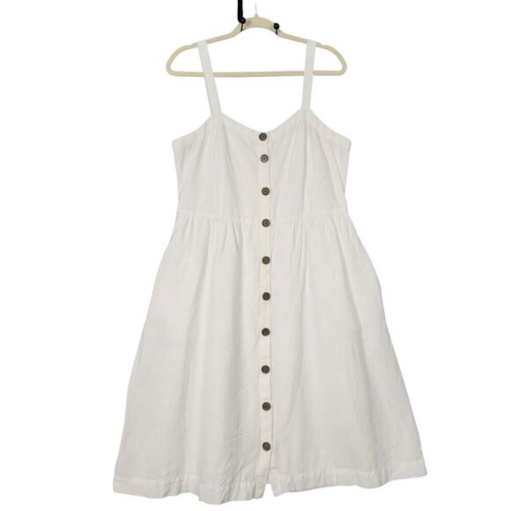 LOFT 10864 White Linen Blend Sundress Button Front Sleeveless Midi Dress SIZE 12